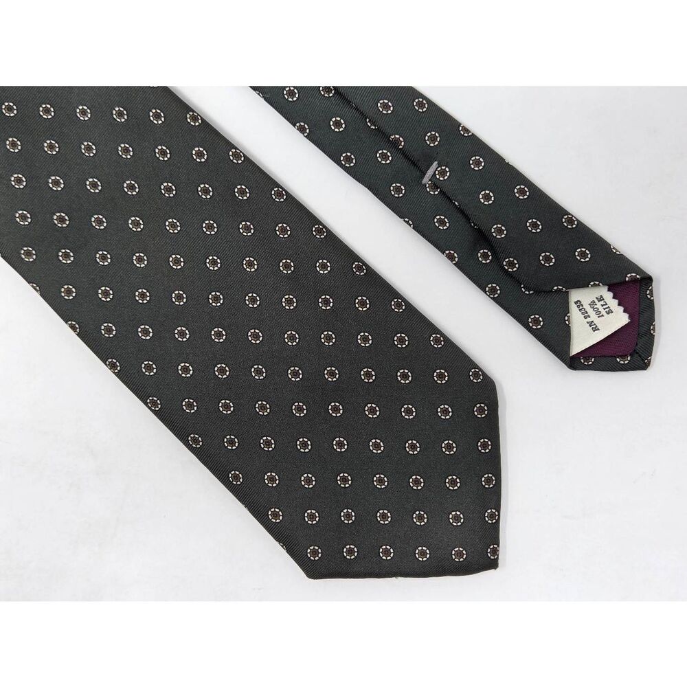 ANGELO CORRELLI VINTAGE SILK TIE DARK GREEN OLIVE FOULARD DOT 3" X 58" ITALY